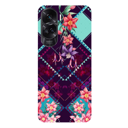 Honor 90 Lite 5G Checkered flowers Transparent Silicone TPU Θήκη