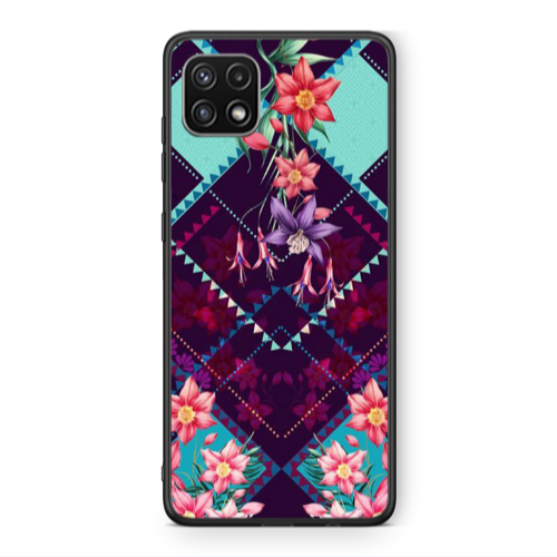 Samsung A22 5G Checkered flowers Black Glossy Θήκη