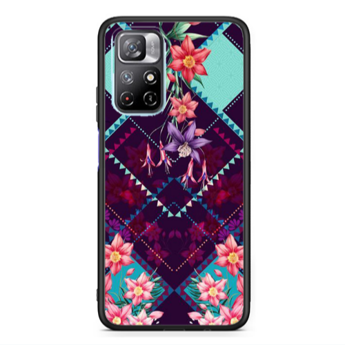 Xiaomi Poco M4 Pro 5G Checkered flowers Black Glossy Θήκη