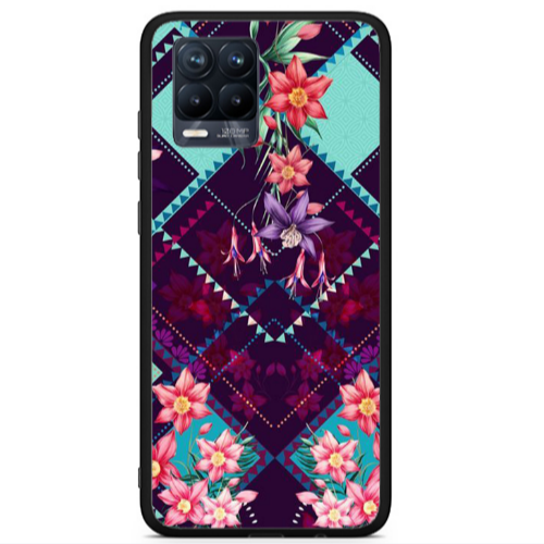 Realme 8 i Checkered flowers Black Glossy Θήκη