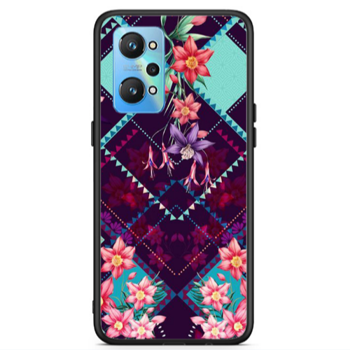 Realme Gt Neo 2 Checkered flowers Black Glossy Θήκη
