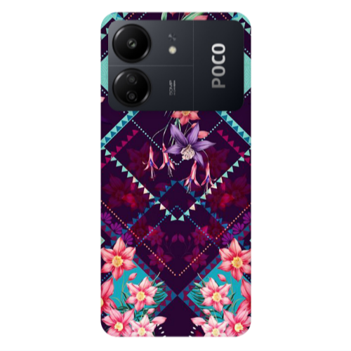 Xiaomi Poco C65 Checkered flowers Transparent Silicone TPU Θήκη