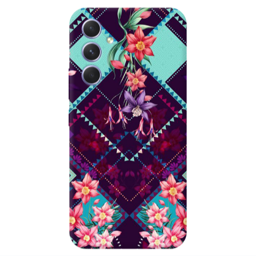 Samsung A55 Checkered flowers Transparent Silicone TPU Θήκη