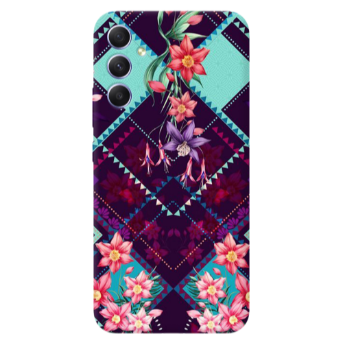 Samsung A16 Checkered flowers Transparent Silicone TPU Θήκη