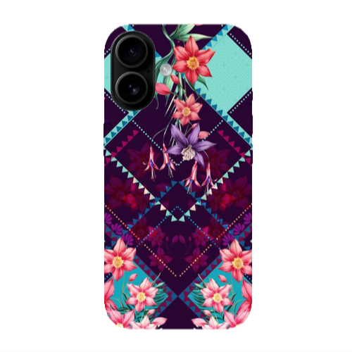 Apple Iphone 16 Checkered flowers Transparent Silicone TPU Θήκη