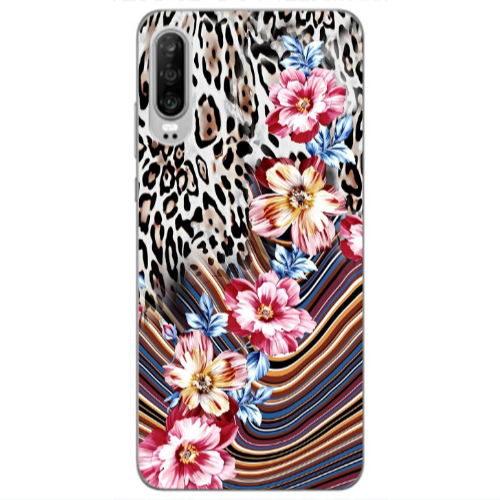 Huawei P30 Leopar patterned Transparent Silicone TPU Θήκη