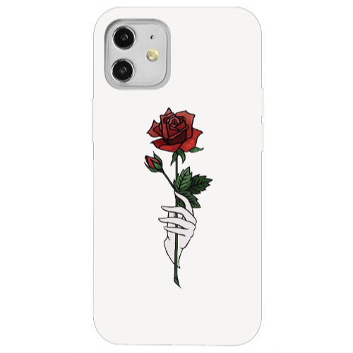 Apple iPhone 12 Rose in hand Red Colored Silicone TPU Θήκη