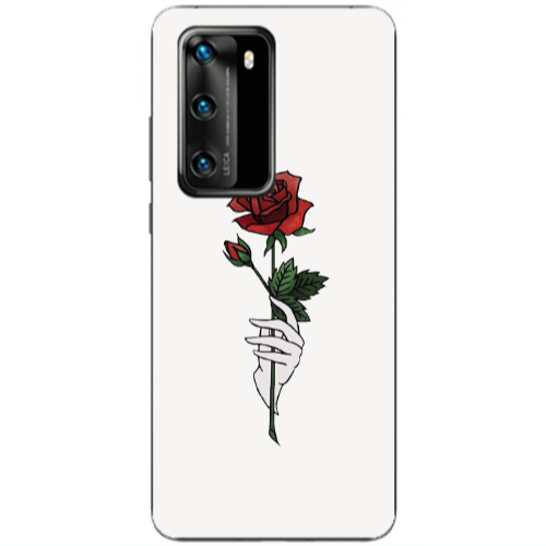 Huawei P40 Rose in hand Transparent Silicone TPU Θήκη