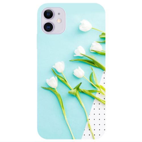 Apple iPhone 11  White Tulips Transparent Silicone TPU Θήκη