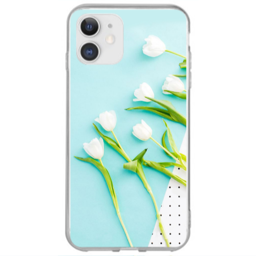 Apple iPhone 12 White Tulips Transparent Silicone TPU Θήκη