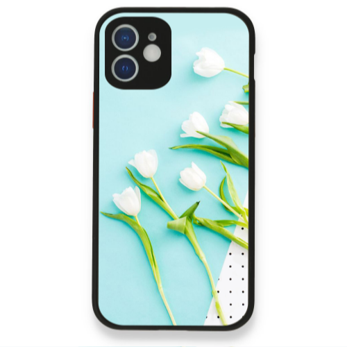 Apple iPhone 12 White Tulips Black Glossy Θήκη