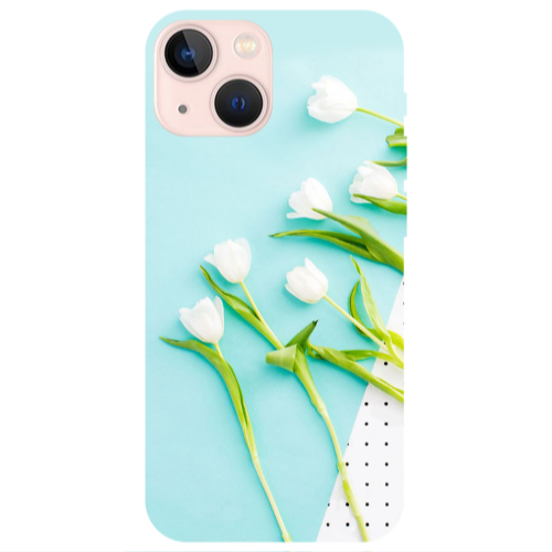 Apple iPhone 13 White Tulips Transparent Silicone TPU Θήκη