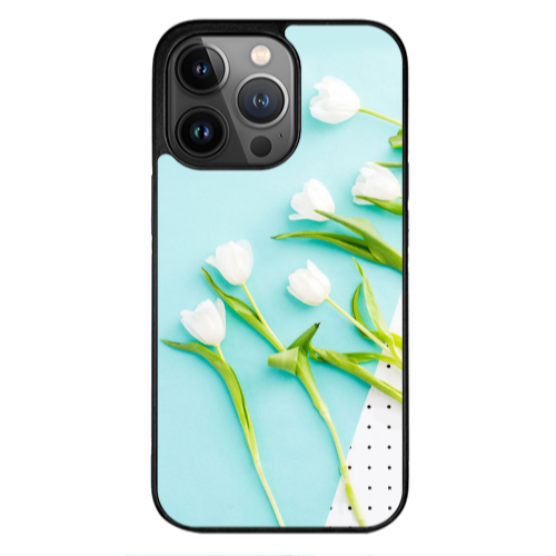Apple iPhone 13 Pro Max White Tulips Black Glossy Θήκη