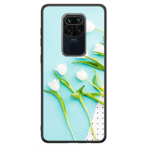 Xiaomi Redmi Note 9 White Tulips Black Glossy Θήκη