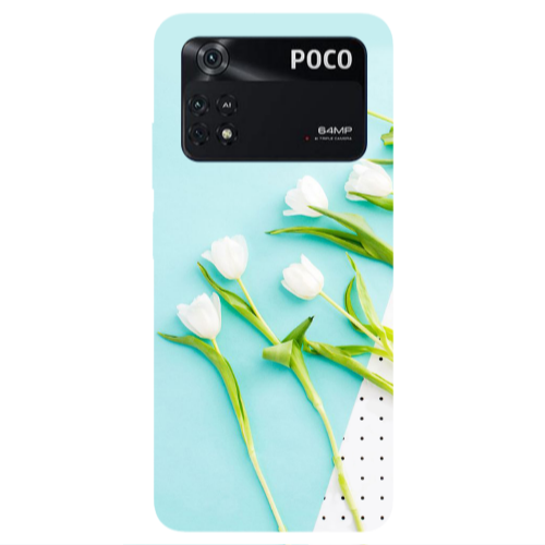 Xiaomi Poco M4 Pro 4G White Tulips Transparent Silicone TPU Θήκη