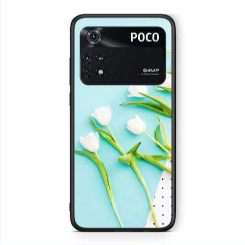 Xiaomi Poco M4 Pro 4G White Tulips Black Glossy Θήκη