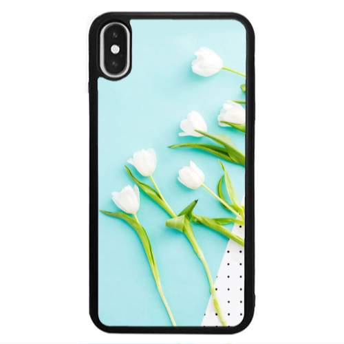 Apple iPhone Xs Max White Tulips Black Glossy Θήκη