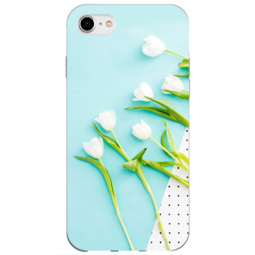 Apple iPhone 7 White Tulips Transparent Silicone TPU Θήκη