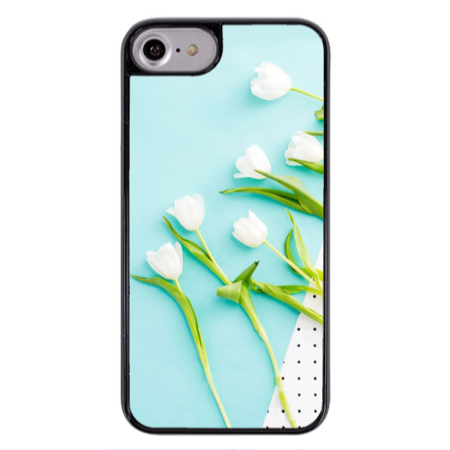 Apple iPhone 7 White Tulips Black Glossy Θήκη