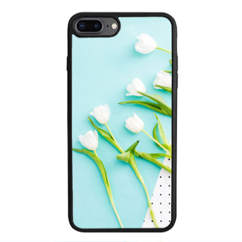 Apple iPhone 7 Plus White Tulips Black Glossy Θήκη