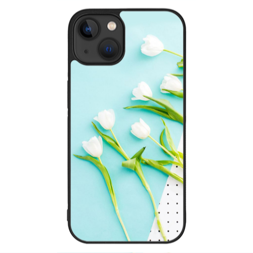 Apple iPhone 13 Mini White Tulips Black Glossy Θήκη