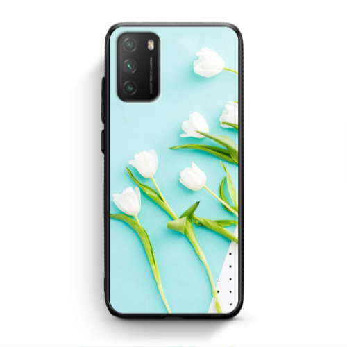Xiaomi Poco M3 White Tulips Black Glossy Θήκη