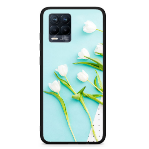 Realme 8  White Tulips Black Glossy Θήκη