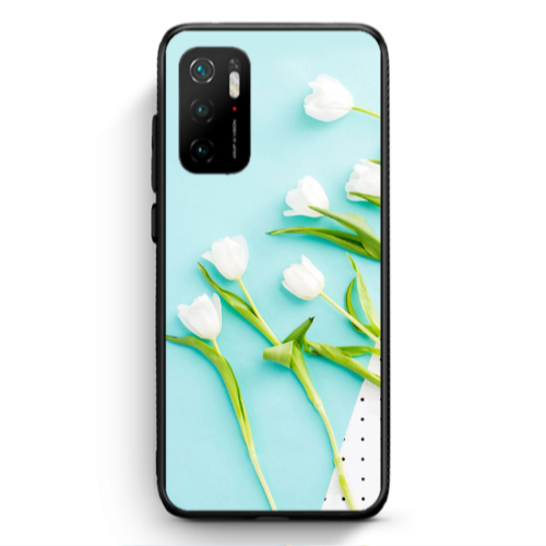 Xiaomi Poco M3 Pro White Tulips Black Glossy Θήκη