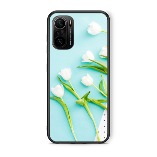 Xiaomi Poco F3 White Tulips Black Glossy Θήκη