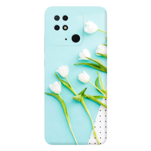 Xiaomi Poco C40 White Tulips Transparent Silicone TPU Θήκη