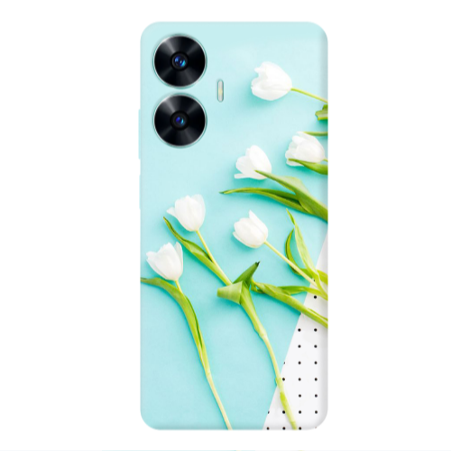Realme C55 White Tulips Transparent Silicone TPU Θήκη