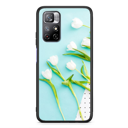 Xiaomi Poco M4 Pro 5G White Tulips Black Glossy Θήκη