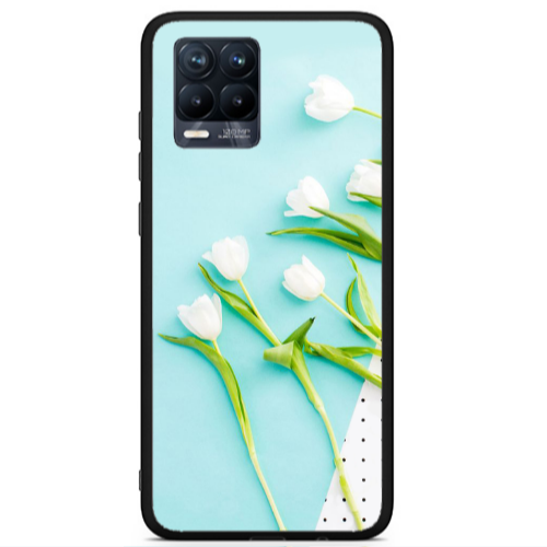 Realme 8 i White Tulips Black Glossy Θήκη