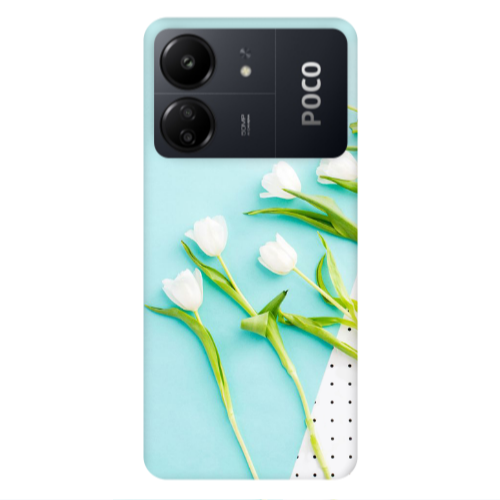Xiaomi Poco C65 White Tulips Transparent Silicone TPU Θήκη