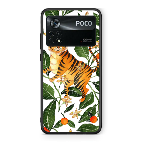 Xiaomi Poco X4 Pro Flower Leopard and Laves Black Glossy Θήκη