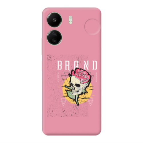 Xiaomi Redmi 13C Skull Roses Pink Colored Silicone TPU Θήκη