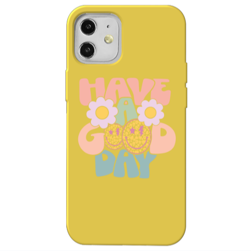 Apple iPhone 12 Have A Good day Yellow Colored Silicone TPU Θήκη