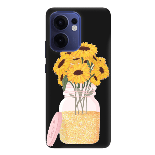 Oppo Reno13 FS Daisies Black Colored Silicone TPU Θήκη