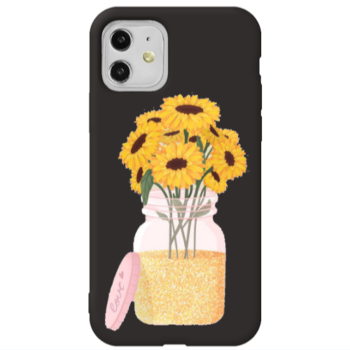Apple iPhone 11  Daisies Black Colored Silicone TPU Θήκη