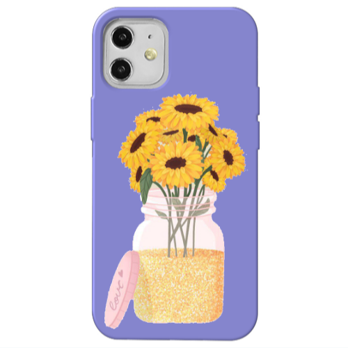Apple iPhone 12 Daisies Purple Colored Silicone TPU Θήκη