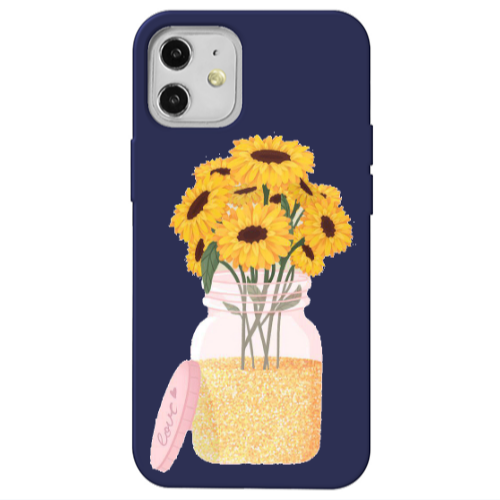 Apple iPhone 12 Daisies Dark blue Colored Silicone TPU Θήκη