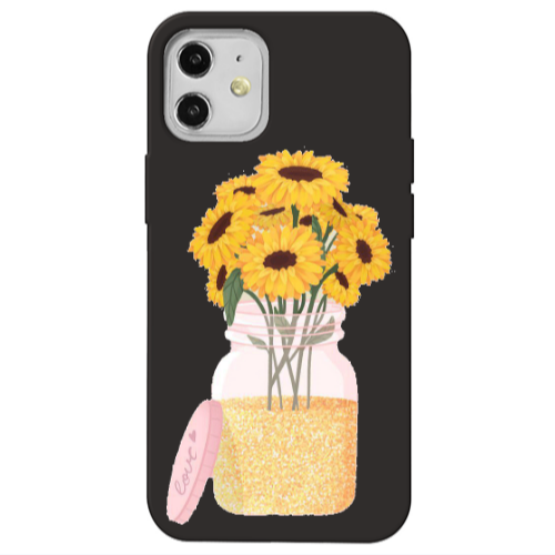 Apple iPhone 12 Daisies Black Colored Silicone TPU Θήκη