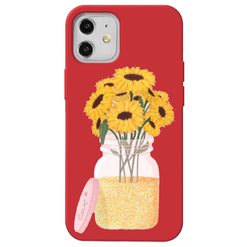 Apple iPhone 12 Daisies Red Colored Silicone TPU Θήκη