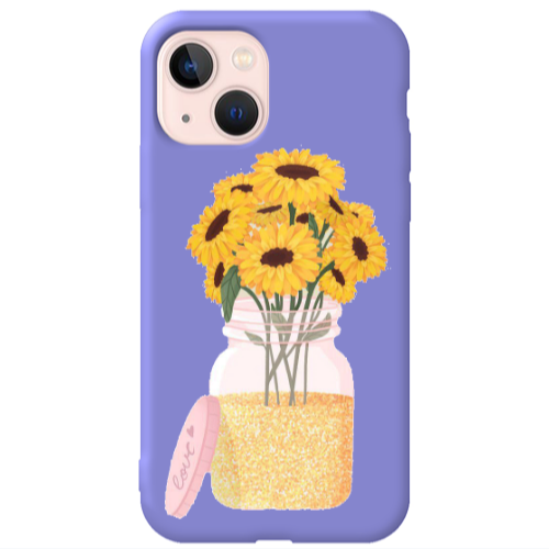 Apple iPhone 13 Daisies Purple Colored Silicone TPU Θήκη