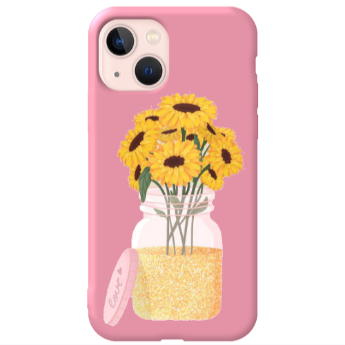 Apple iPhone 13 Daisies Pink Colored Silicone TPU Θήκη