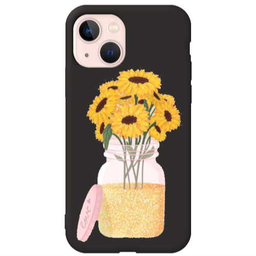 Apple iPhone 13 Daisies Black Colored Silicone TPU Θήκη