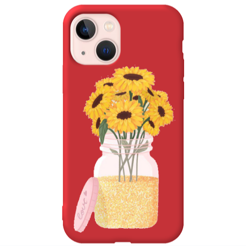 Apple iPhone 13 Daisies Red Colored Silicone TPU Θήκη