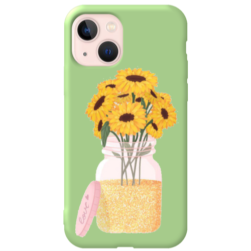 Apple iPhone 13 Daisies Light Green Colored Silicone TPU Θήκη