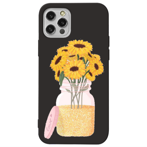 Apple iPhone 13 Pro Daisies Black Colored Silicone TPU Θήκη