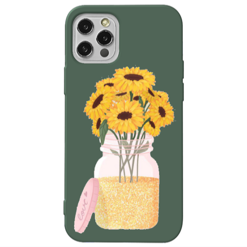 Apple iPhone 13 Pro Daisies Dark Green Colored Silicone TPU Θήκη